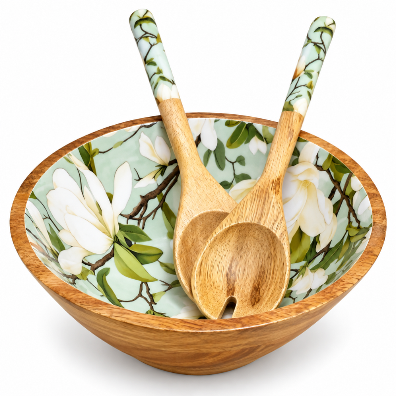 Holz-Servierschale mit passenden Servierlöffeln
