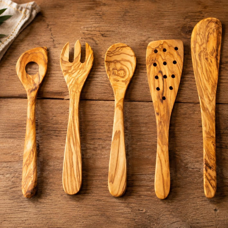 Olivenholz-Küchenutensilien-Set – 5-teilig