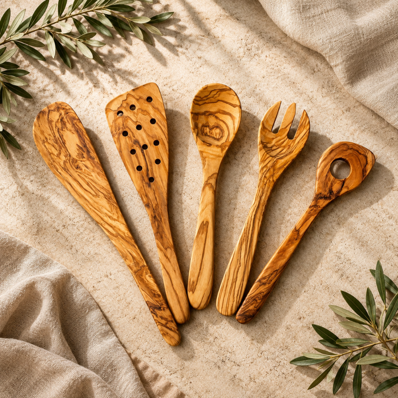 Olivenholz-Küchenutensilien-Set – 5-teilig