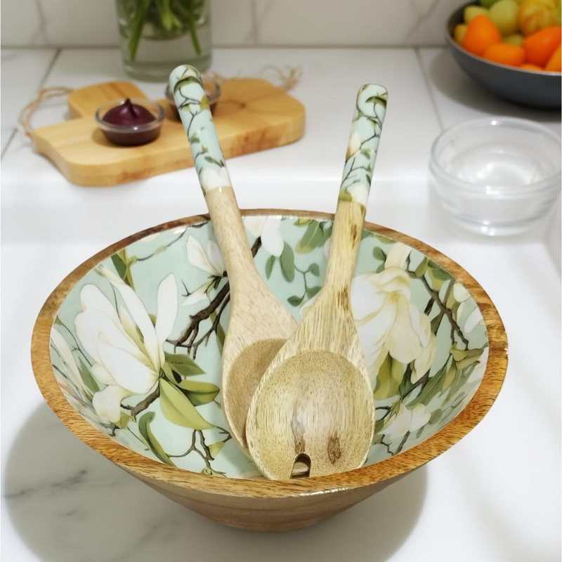 Holz-Servierschale mit passenden Servierlöffeln